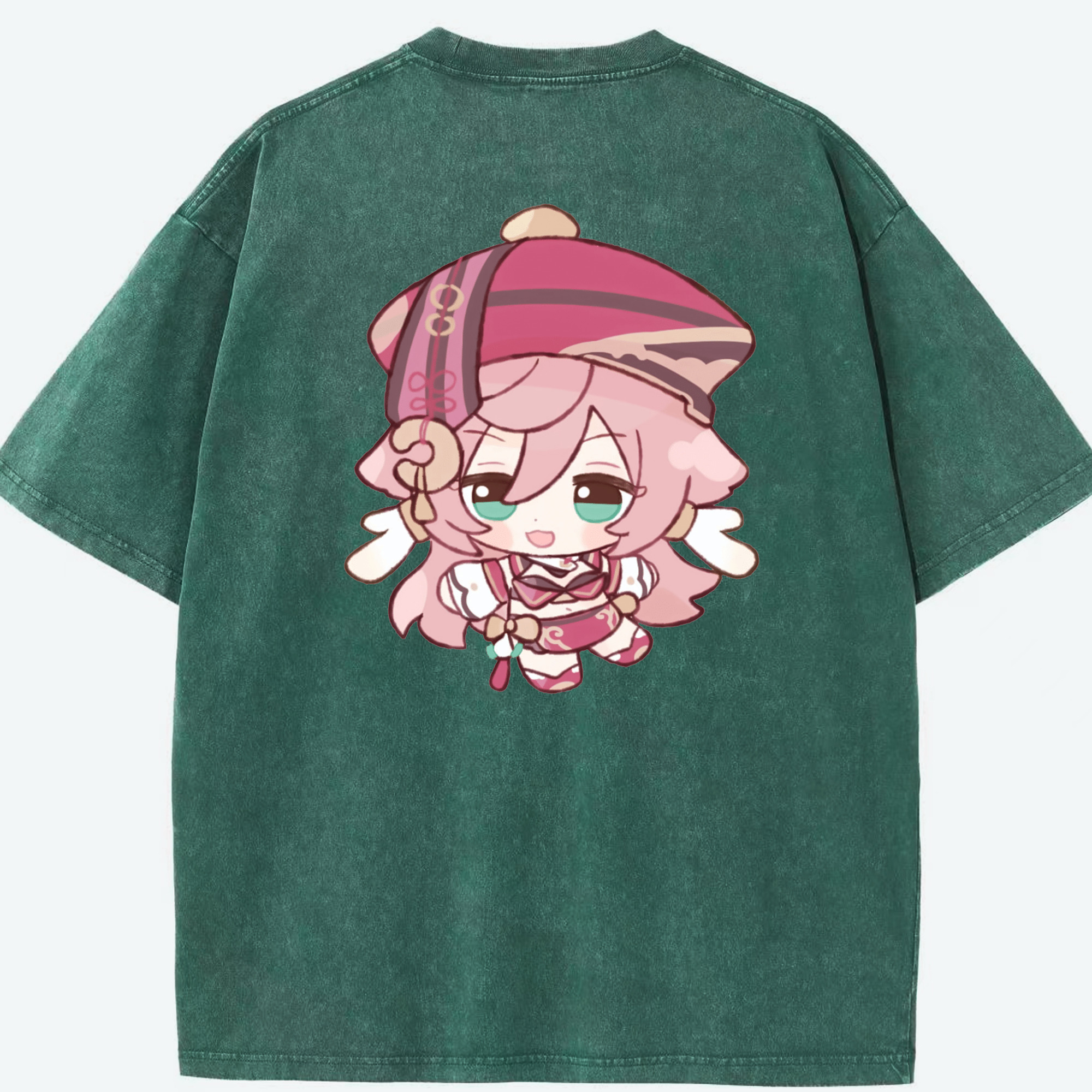 げんし神 ヤンフェイ genshin Yanfei 綿100% ヴィンテージ風 半袖Tシャツ（背面プリント）